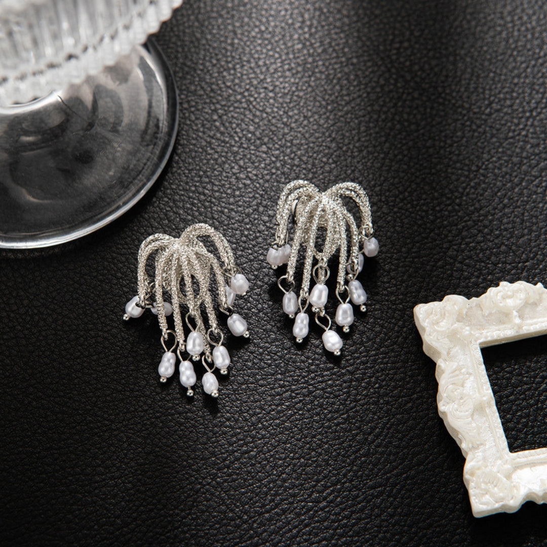 Silver Shimmer Pearl Drops Earrings