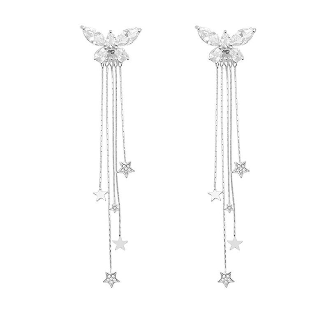 Crystal Butterfly & Star Tassel Earrings