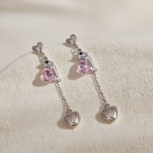 Dolphin's Embrace Heart Dangle Earrings