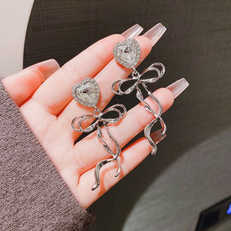 Rhinestone Sweetheart Bow Earrings