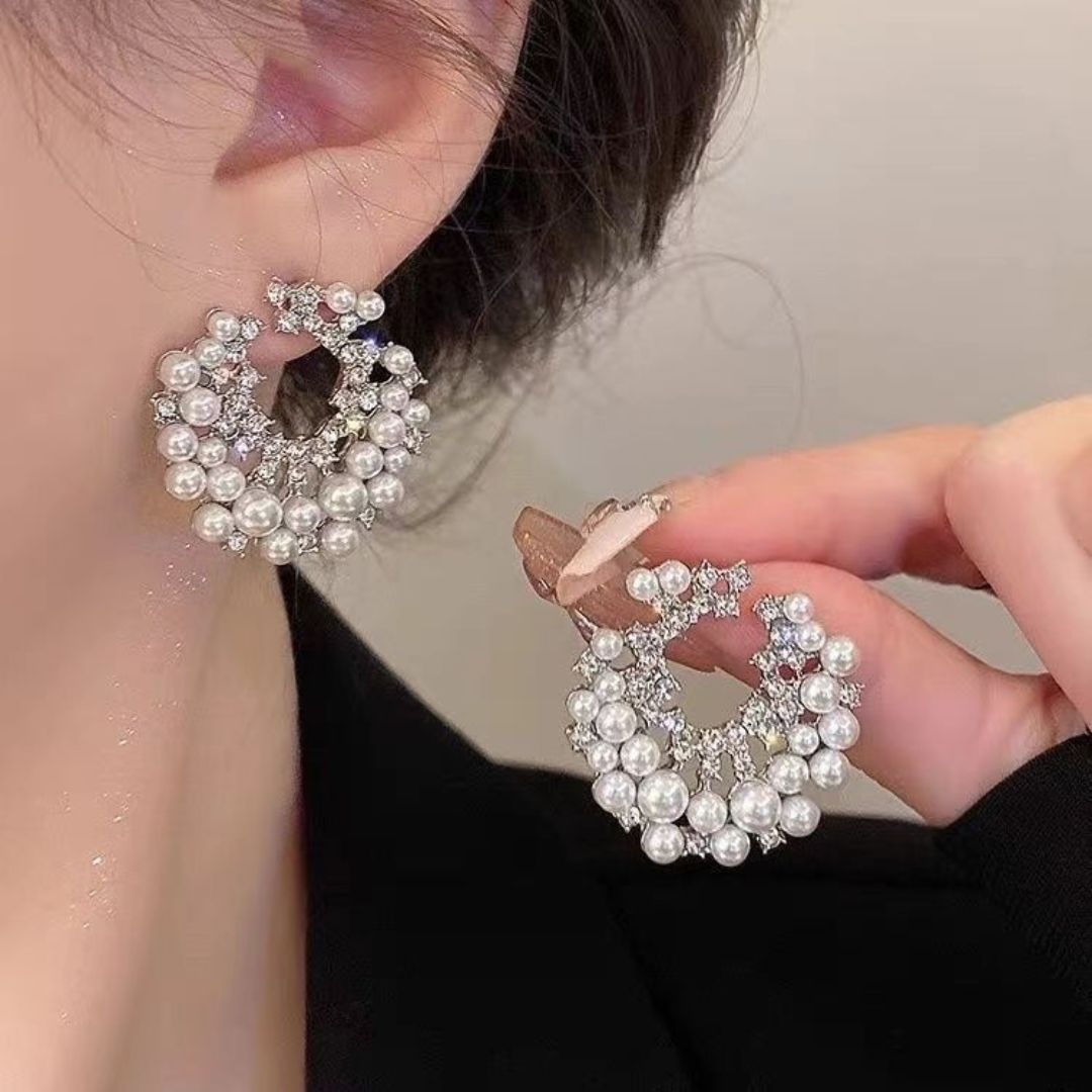 Celestial Pearl & Crystal Statement Earrings