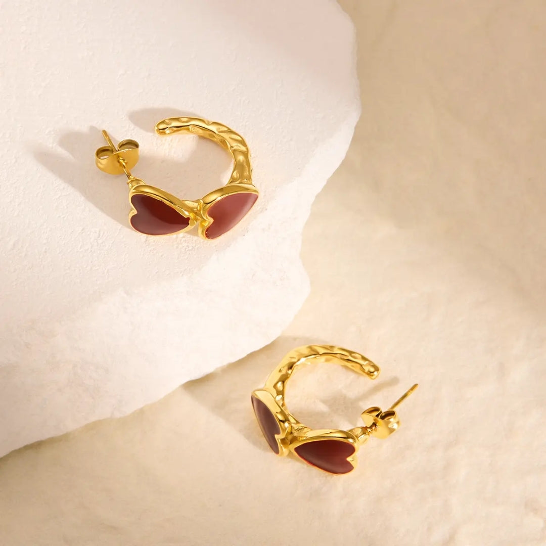 Crimson Heart Hoops Earrings