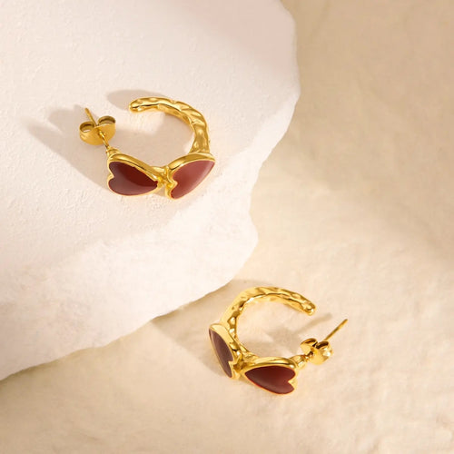 Crimson Heart Hoops Earrings