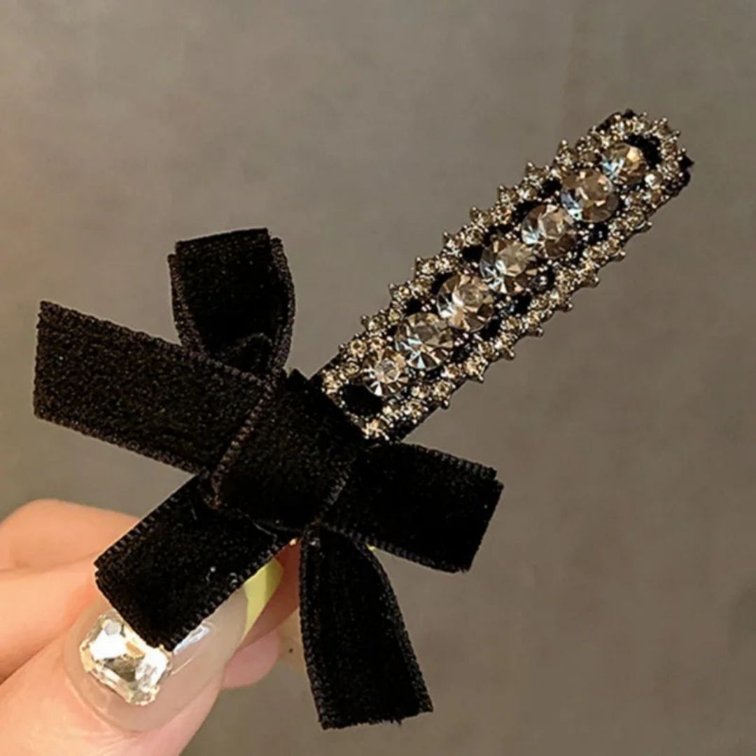 Rhinestone Bow Barrette Clip (Pack of 2)
