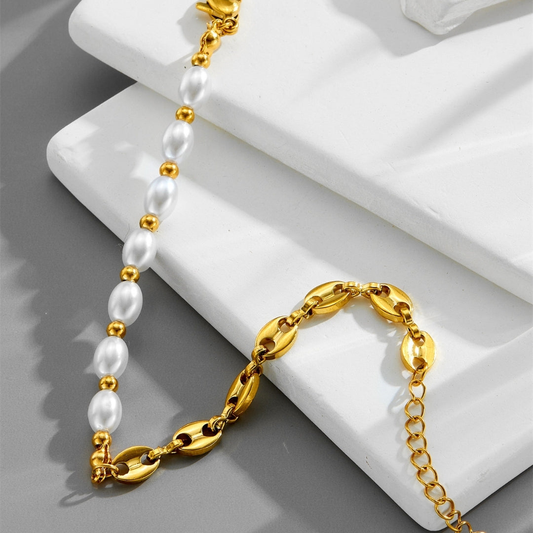 Golden Pearl & Coffee Bean Bracelet