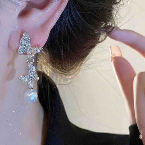 Graceful Glimmer Pearl Butterflies Earrings