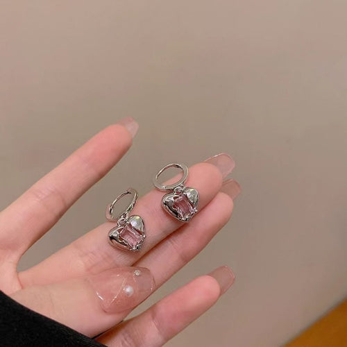 Pink Heart Crystal Drop Earrings