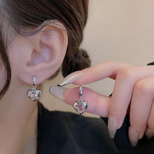 Pink Heart Crystal Drop Earrings