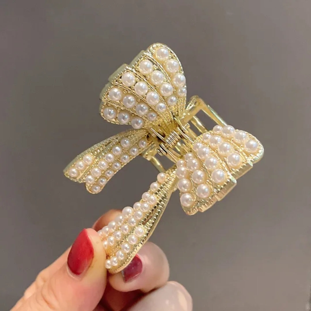 Elegant Pearl Bow Hair Claw
