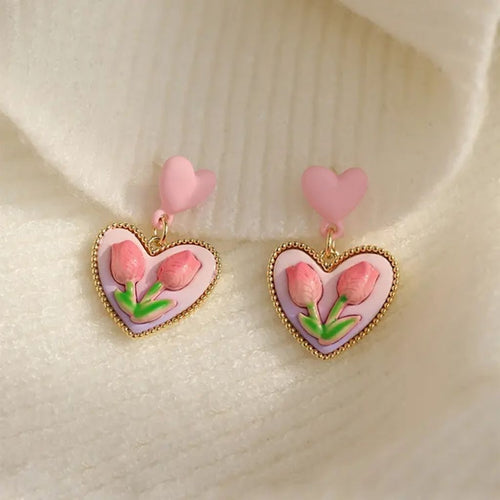 Heart Rose Hoops Earrings