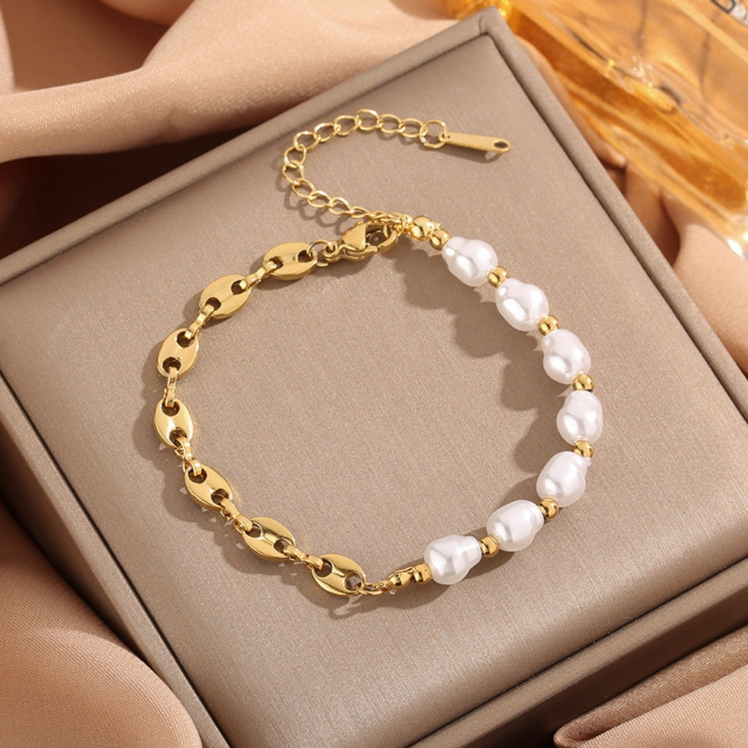 Golden Pearl & Coffee Bean Bracelet