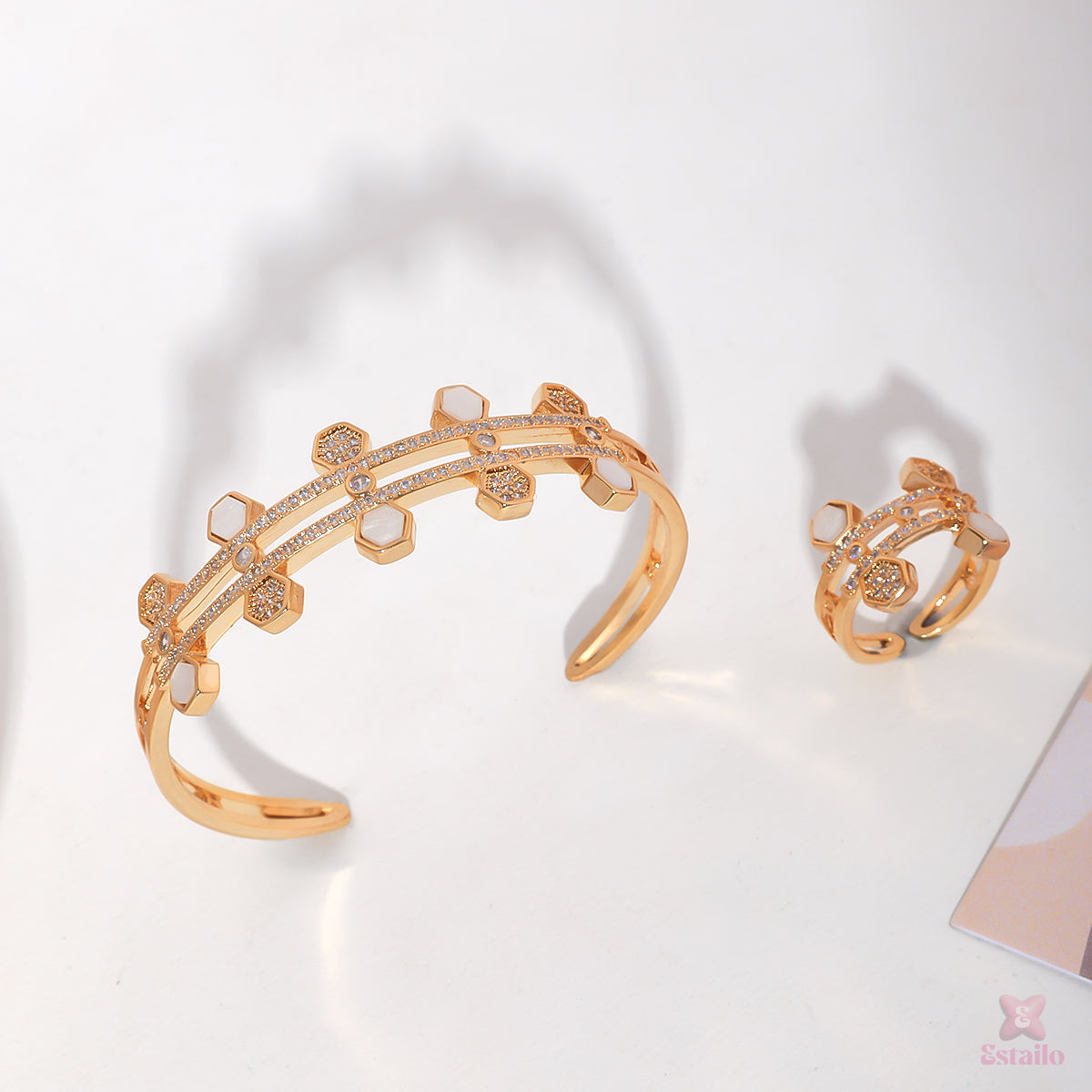 Dual Strand Hexagon Ring and Bracelet