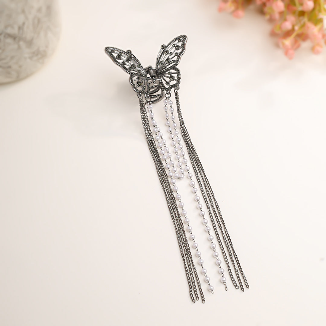 LUXURY BUTTERFLY RHINESTONE TASSEL DROP HAIRPIN