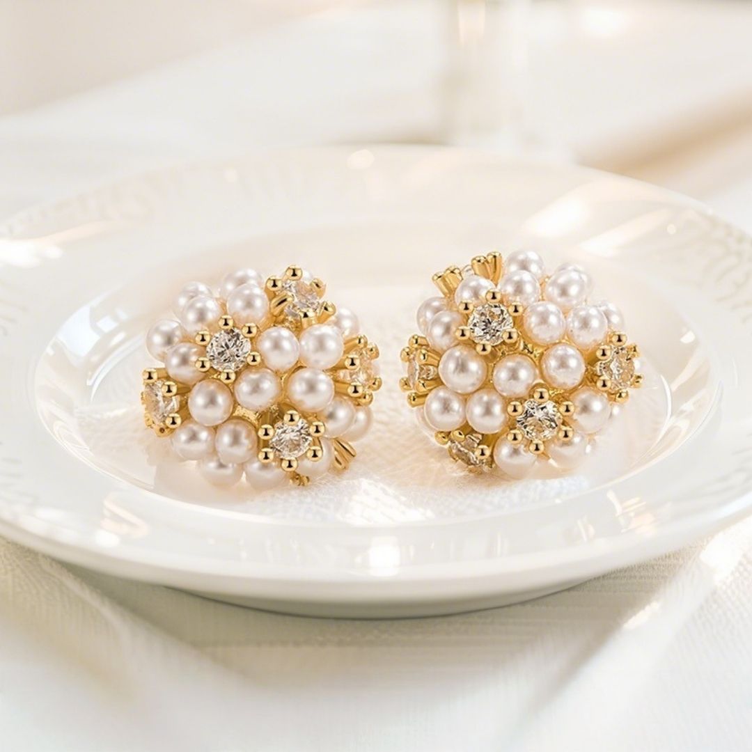 Pearl & Crystal Orb Studs Earrings