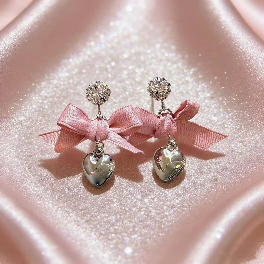 Rosé Silk Hearts Earrings