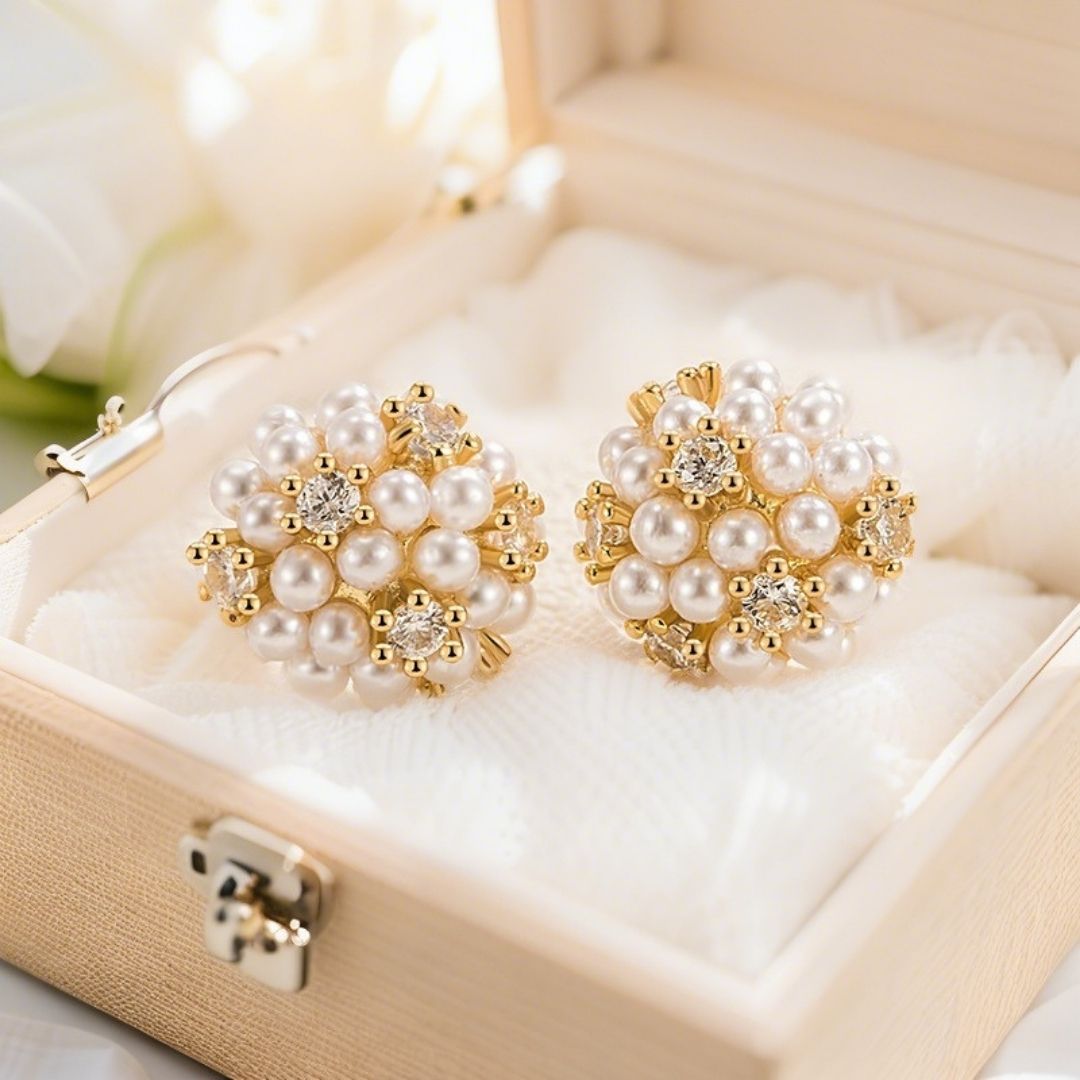 Pearl & Crystal Orb Studs Earrings