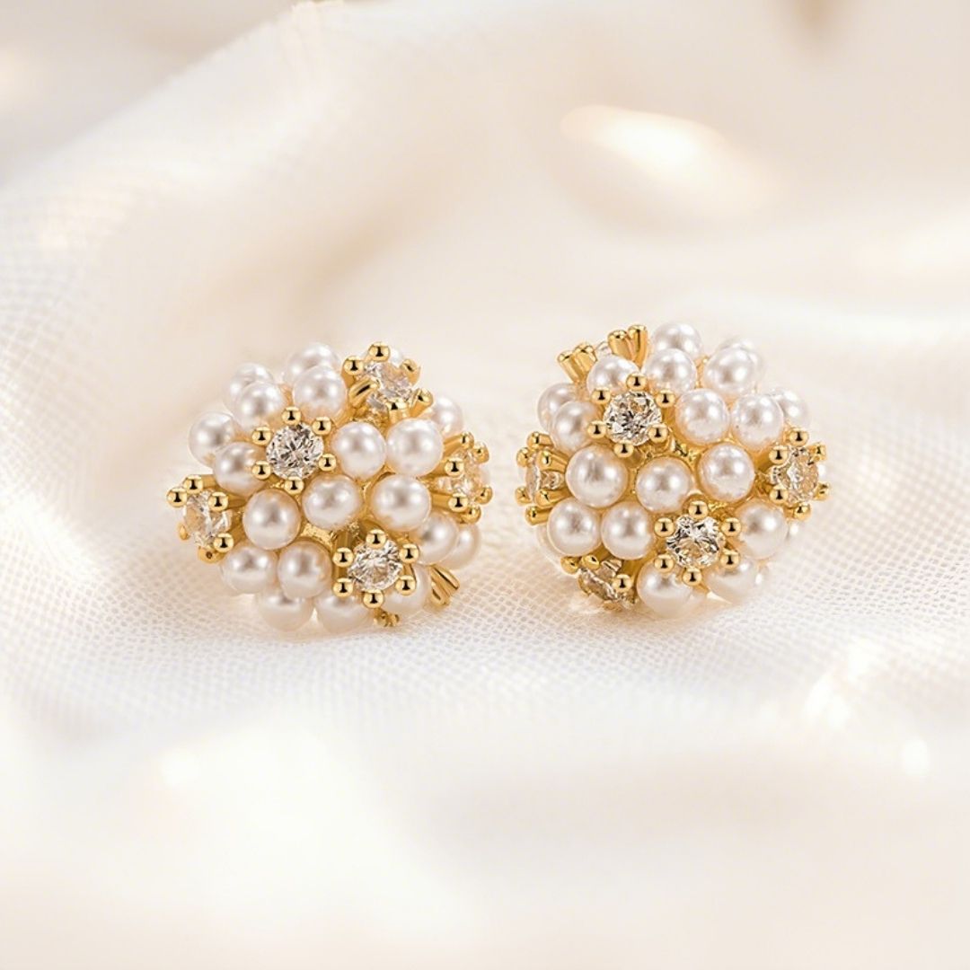 Pearl & Crystal Orb Studs Earrings