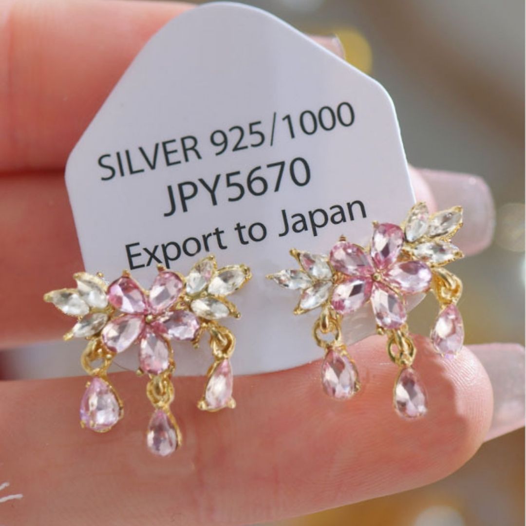 Pink Peony Arcs Drop Earrings