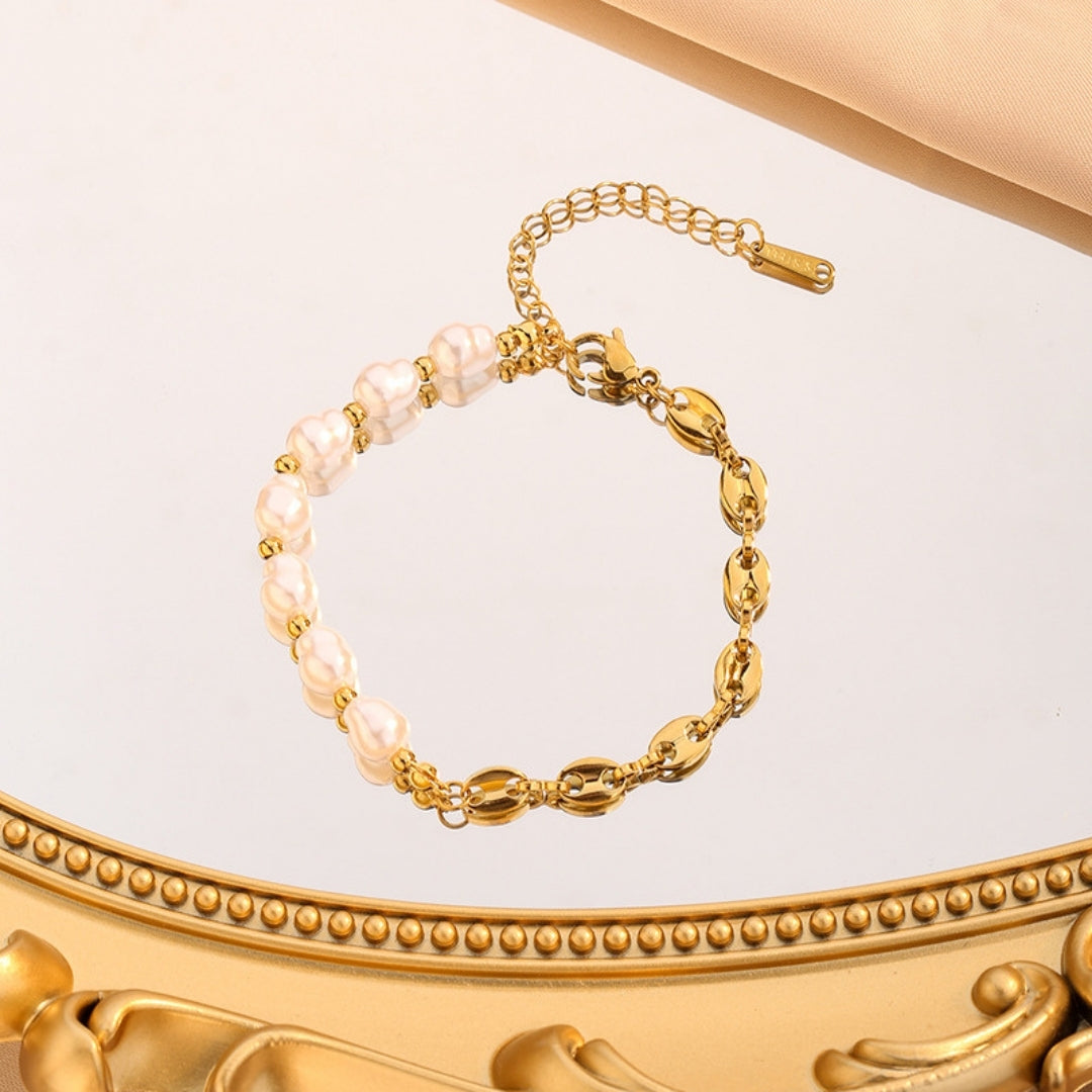 Golden Pearl & Coffee Bean Bracelet