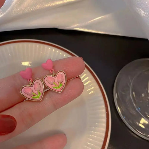 Heart Rose Hoops Earrings