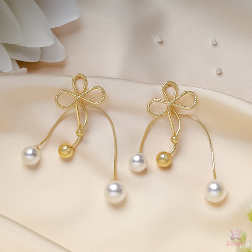 Bow Pearl Dangle Earrings