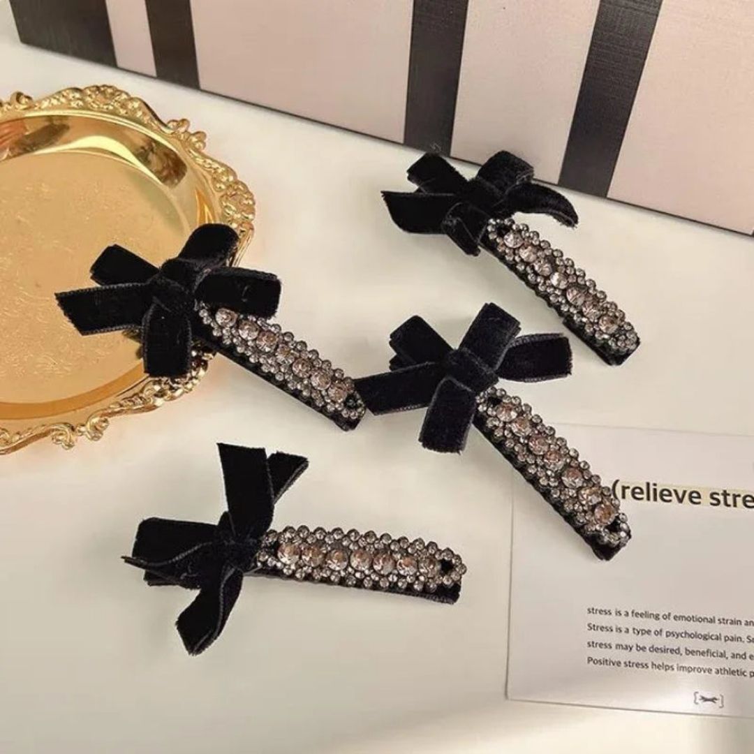 Rhinestone Bow Barrette Clip (Pack of 2)