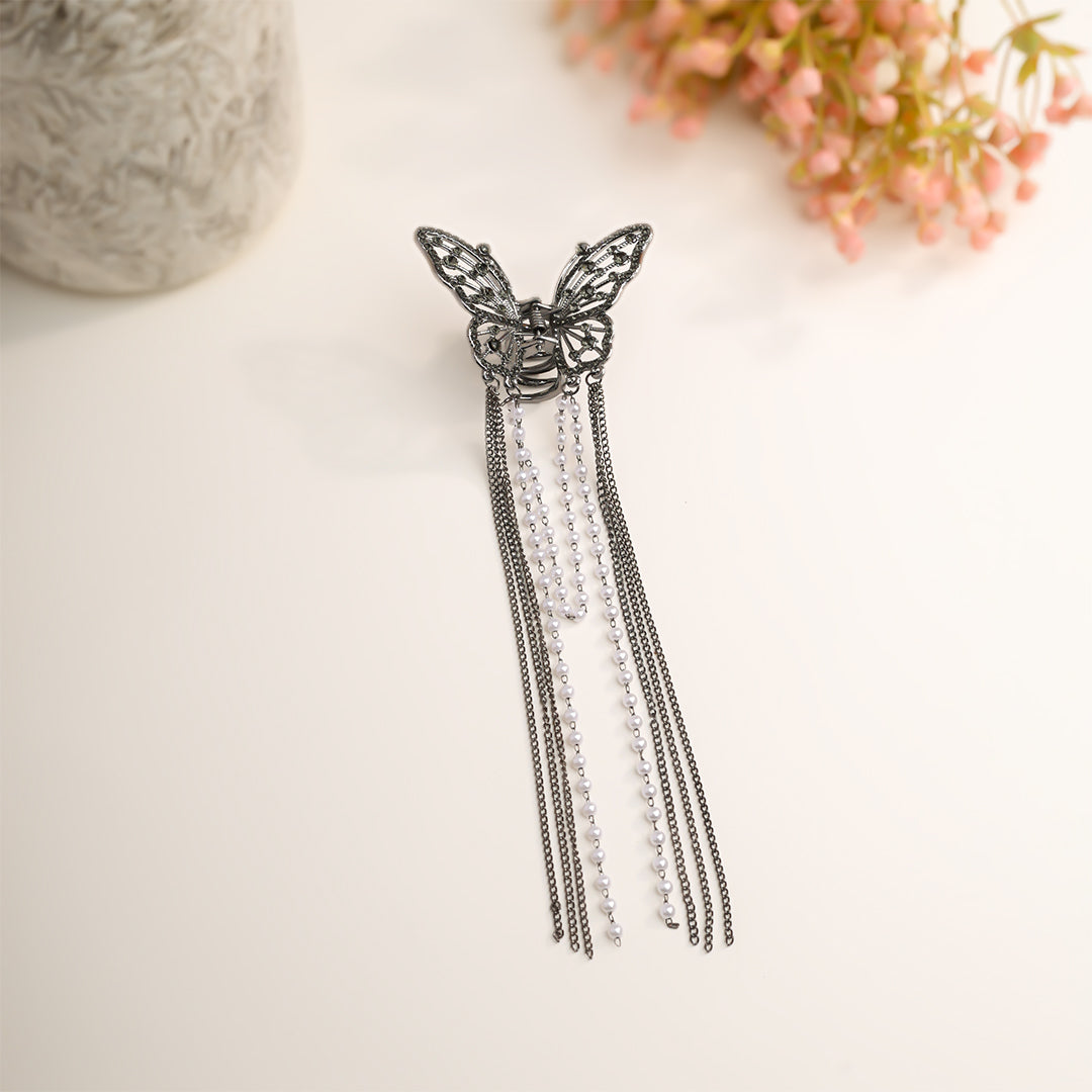 LUXURY BUTTERFLY RHINESTONE TASSEL DROP HAIRPIN