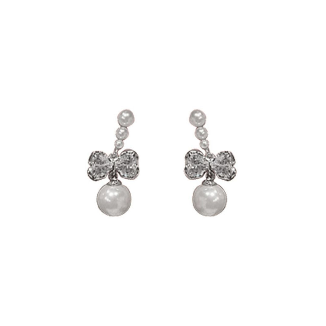 Crystal Flower Pearl Dangle Earrings