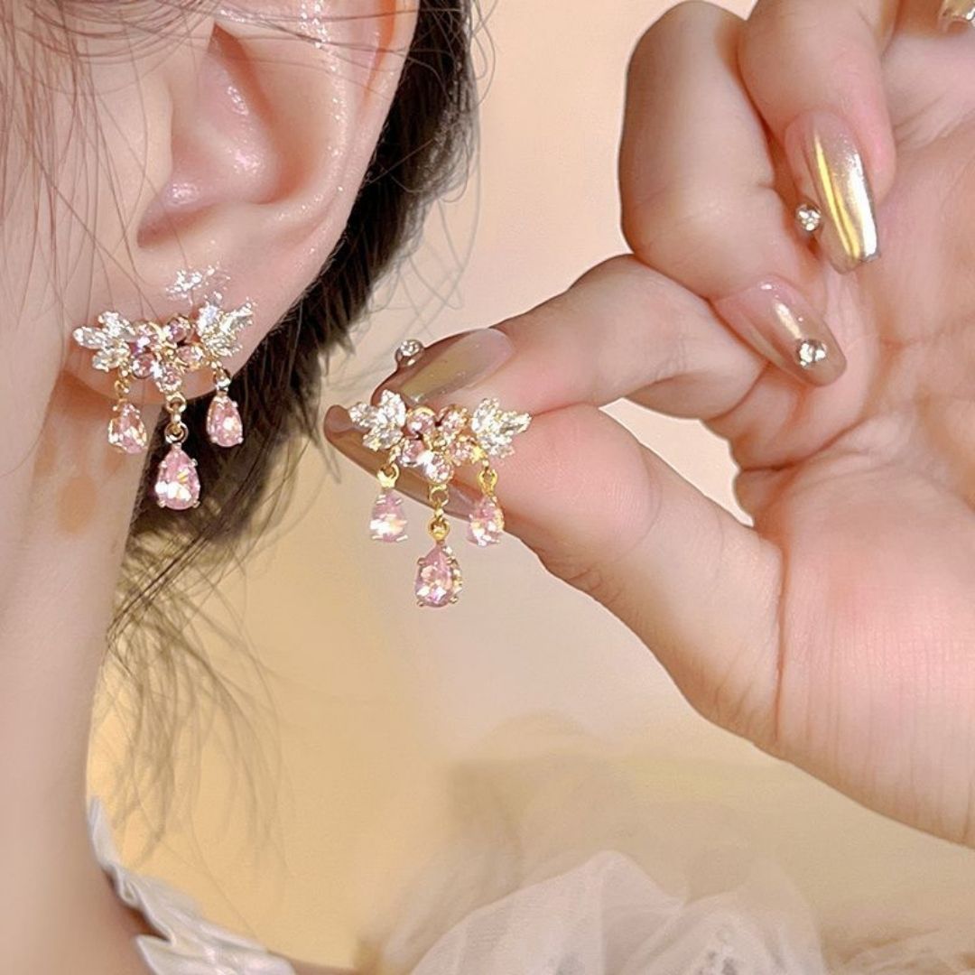 Pink Peony Arcs Drop Earrings
