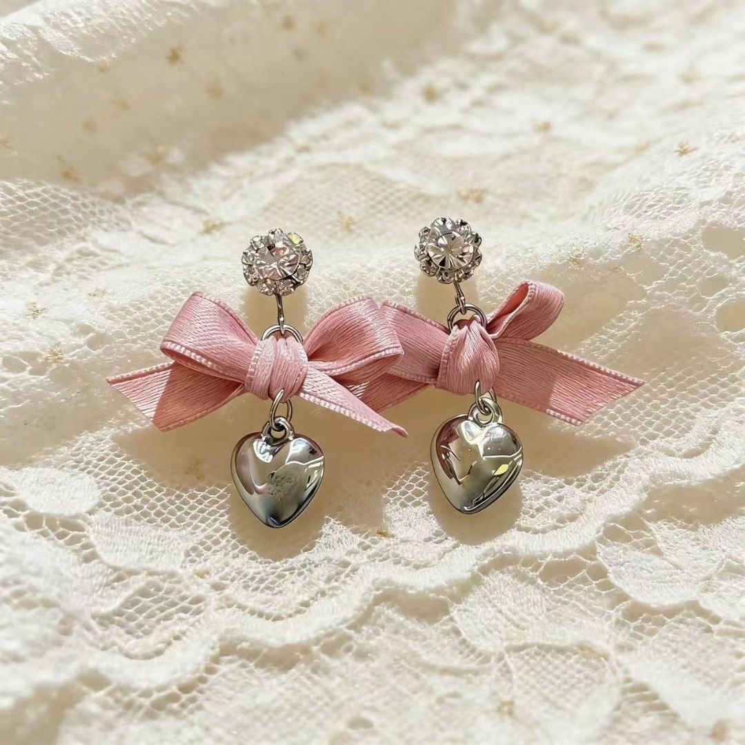 Rosé Silk Hearts Earrings