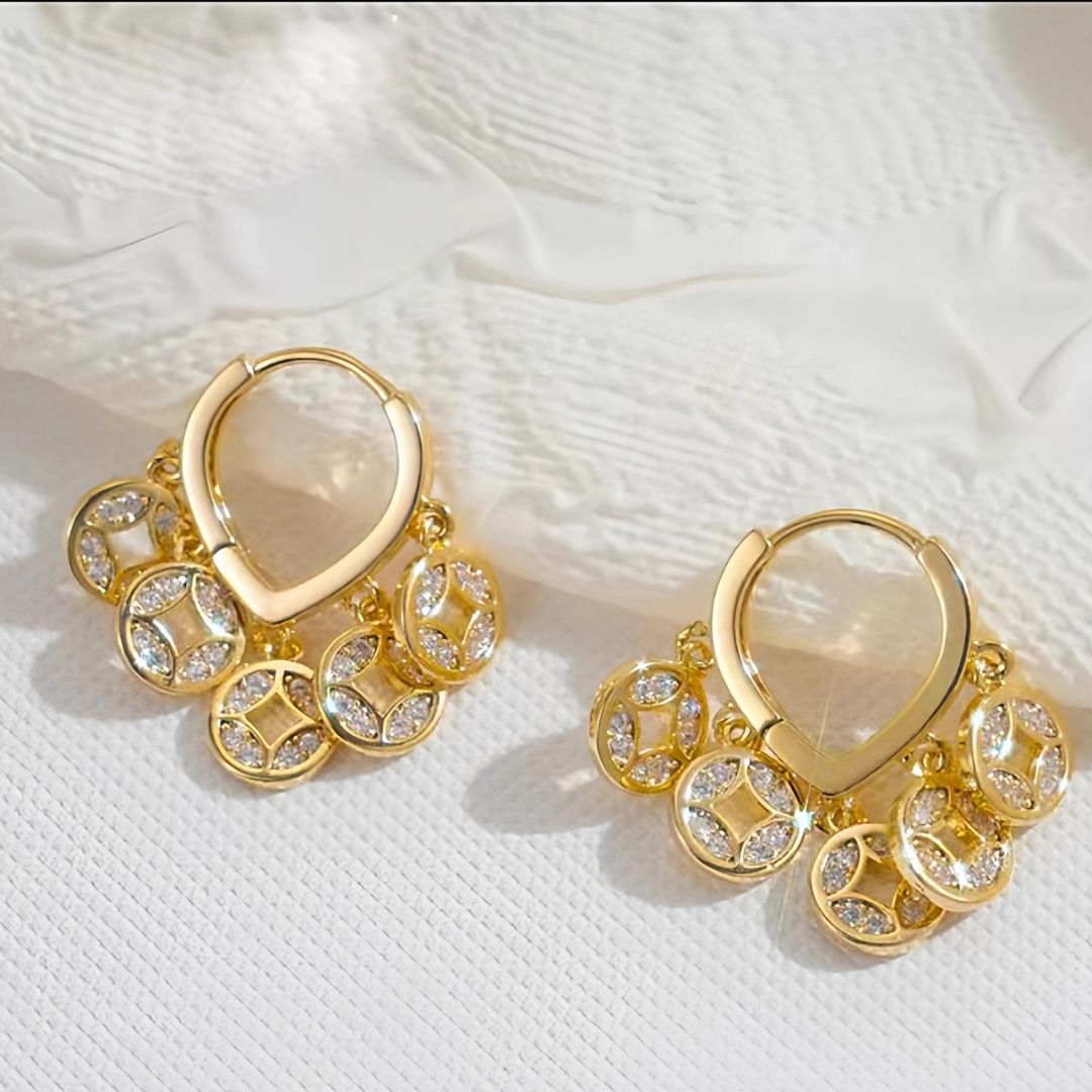 Golden Coin Drops Earrings