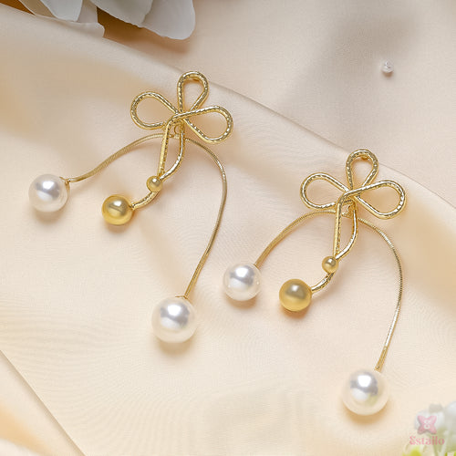 Bow Pearl Dangle Earrings