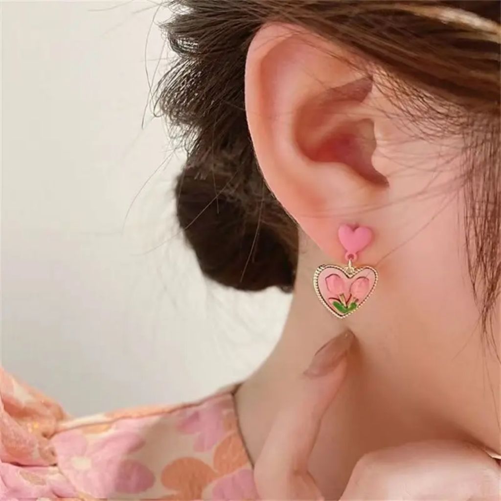 Heart Rose Hoops Earrings