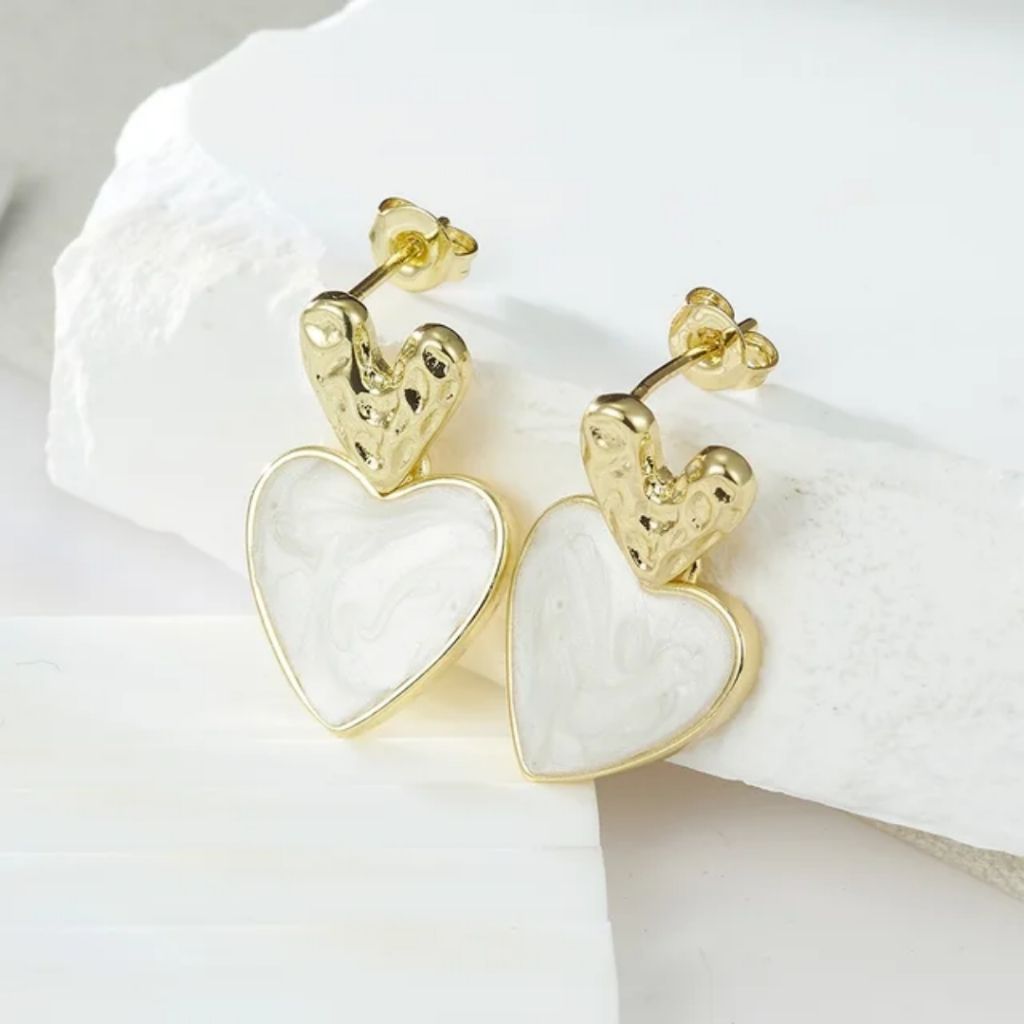 Gold Vanilla Heart Duo Earrings