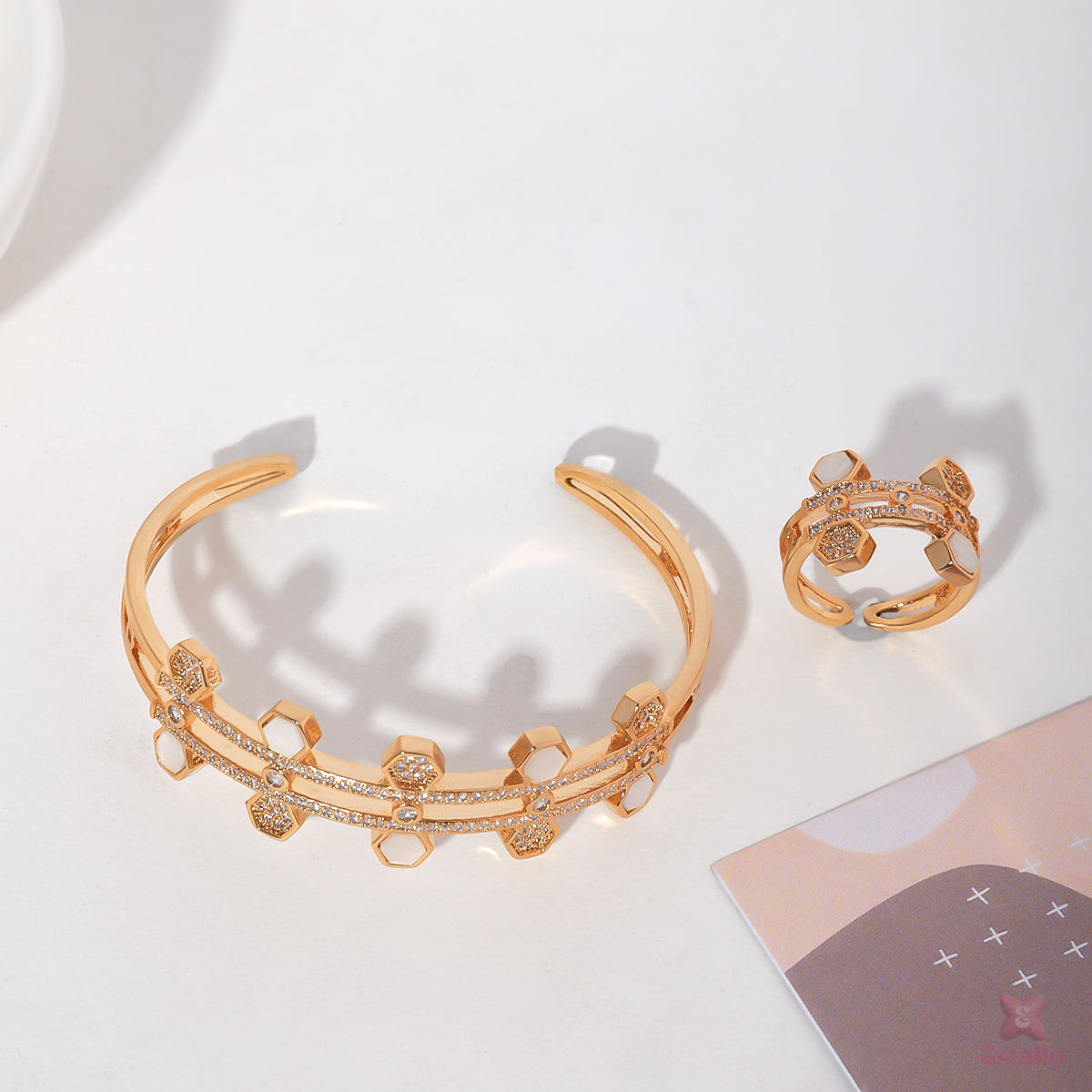 Dual Strand Hexagon Ring and Bracelet