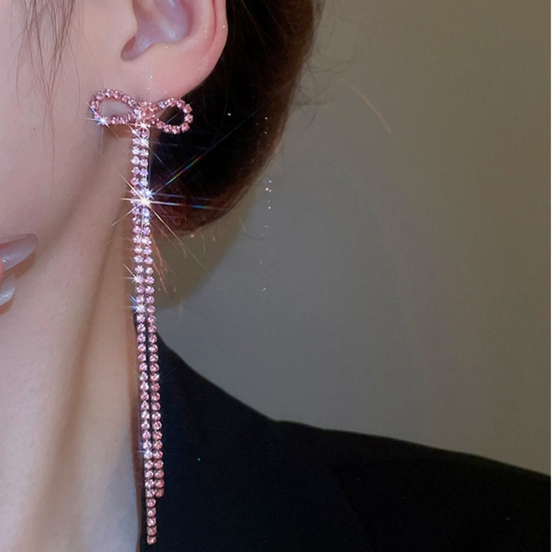 Pink Crystal Tassel Earrings