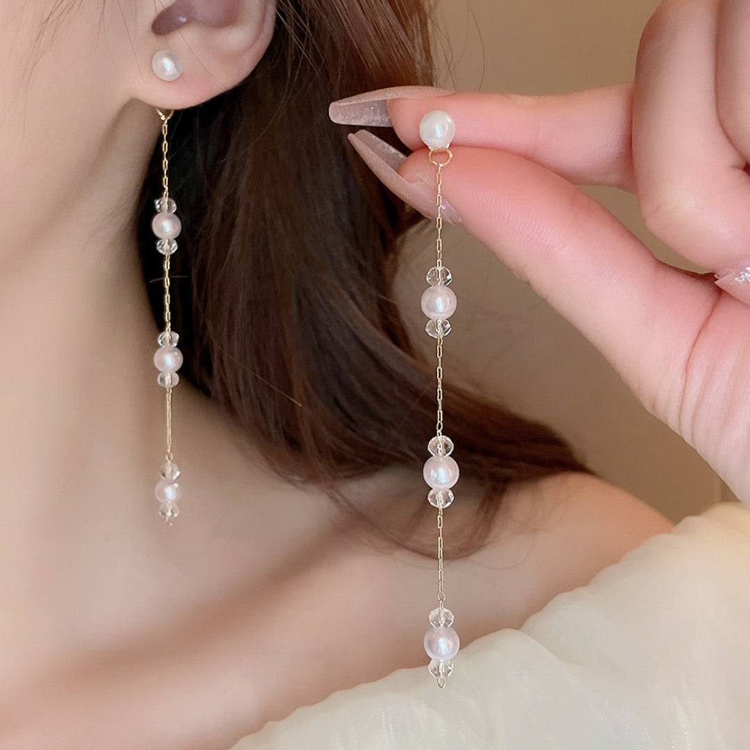 Delicate Pearl & Crystal Danglers Earrings