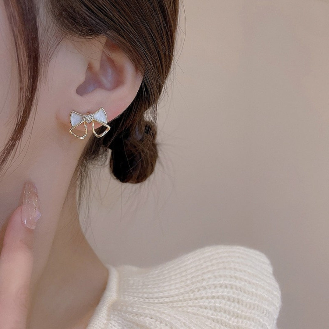 Pearl Bow Studs Earrings