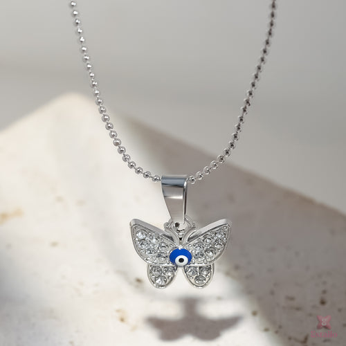 Silver Butterfly Evil Eye Neckpiece