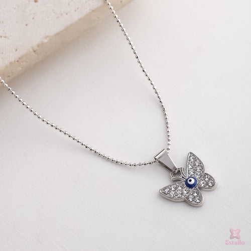 Silver Butterfly Evil Eye Neckpiece
