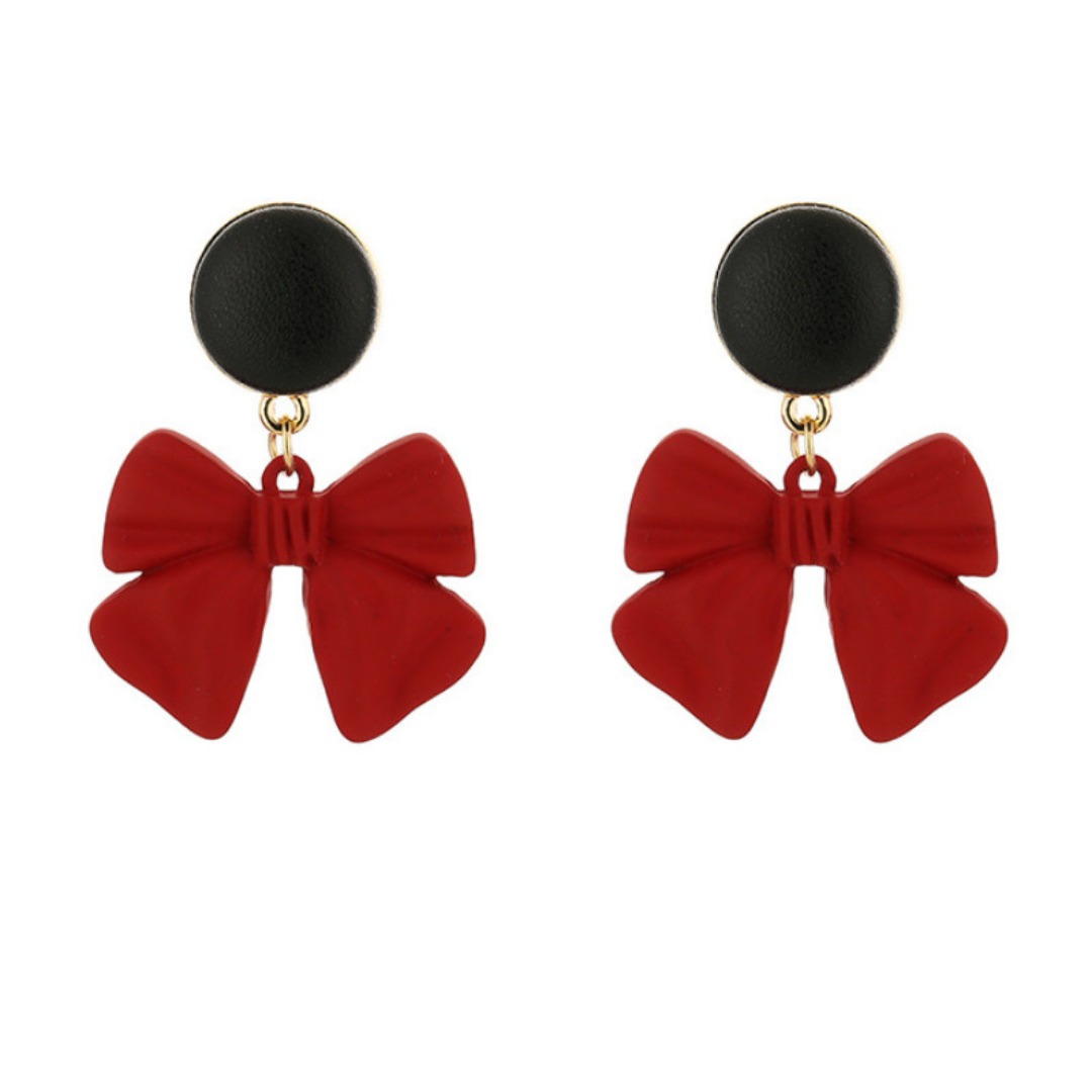 Red Bow Dangle Earrings