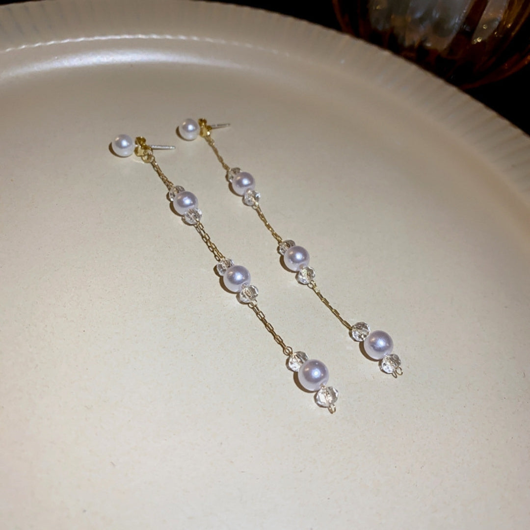 Delicate Pearl & Crystal Danglers Earrings