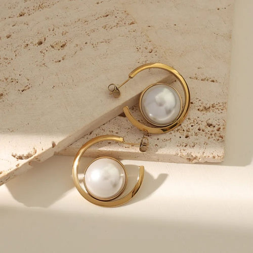 Pearl Half-Moon Hoops Earrings