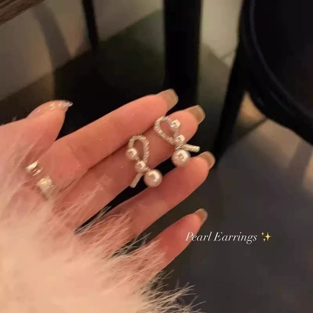 Graceful Pearl Bow Knot Earrings