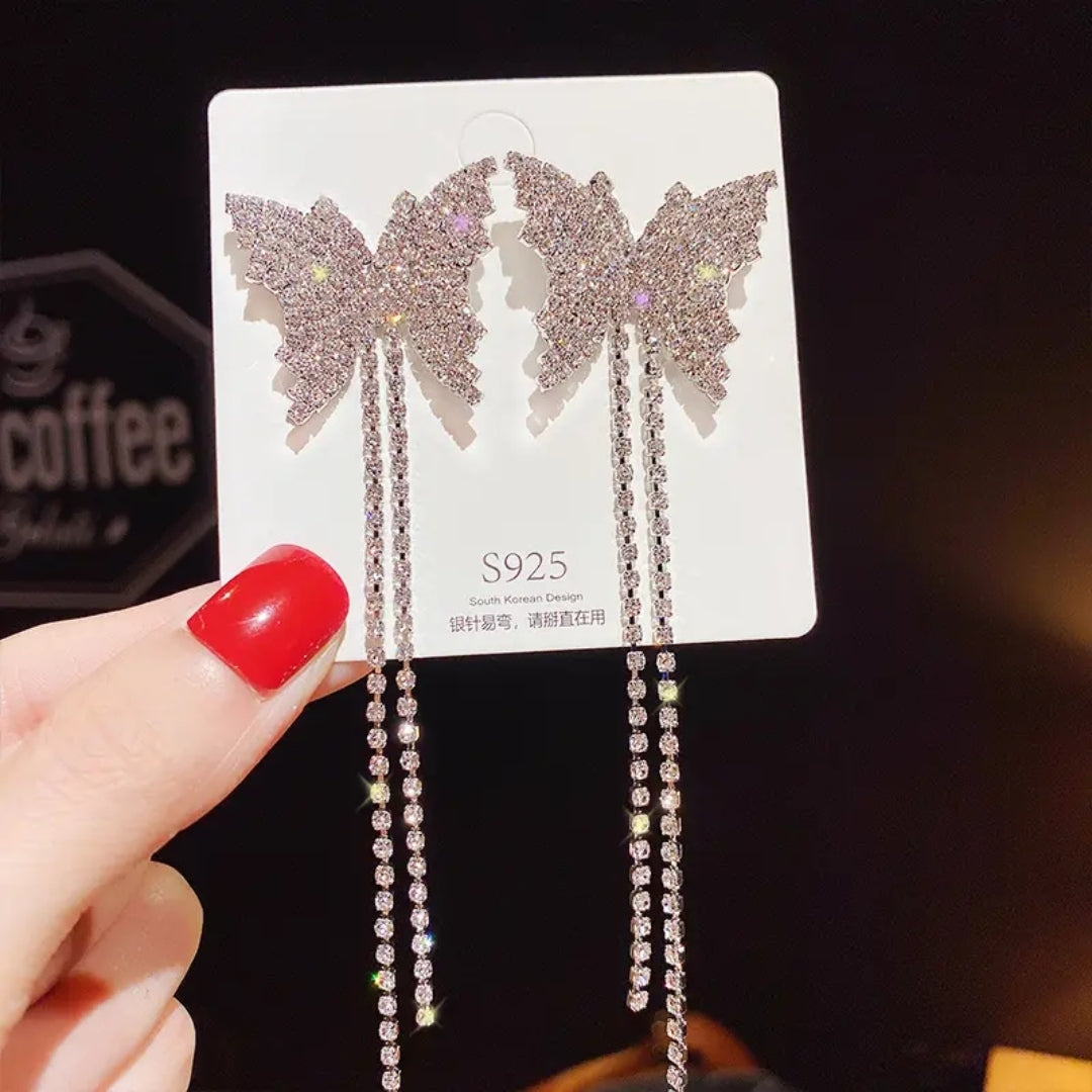 Silver Mist Butterfly Dangle Earrings