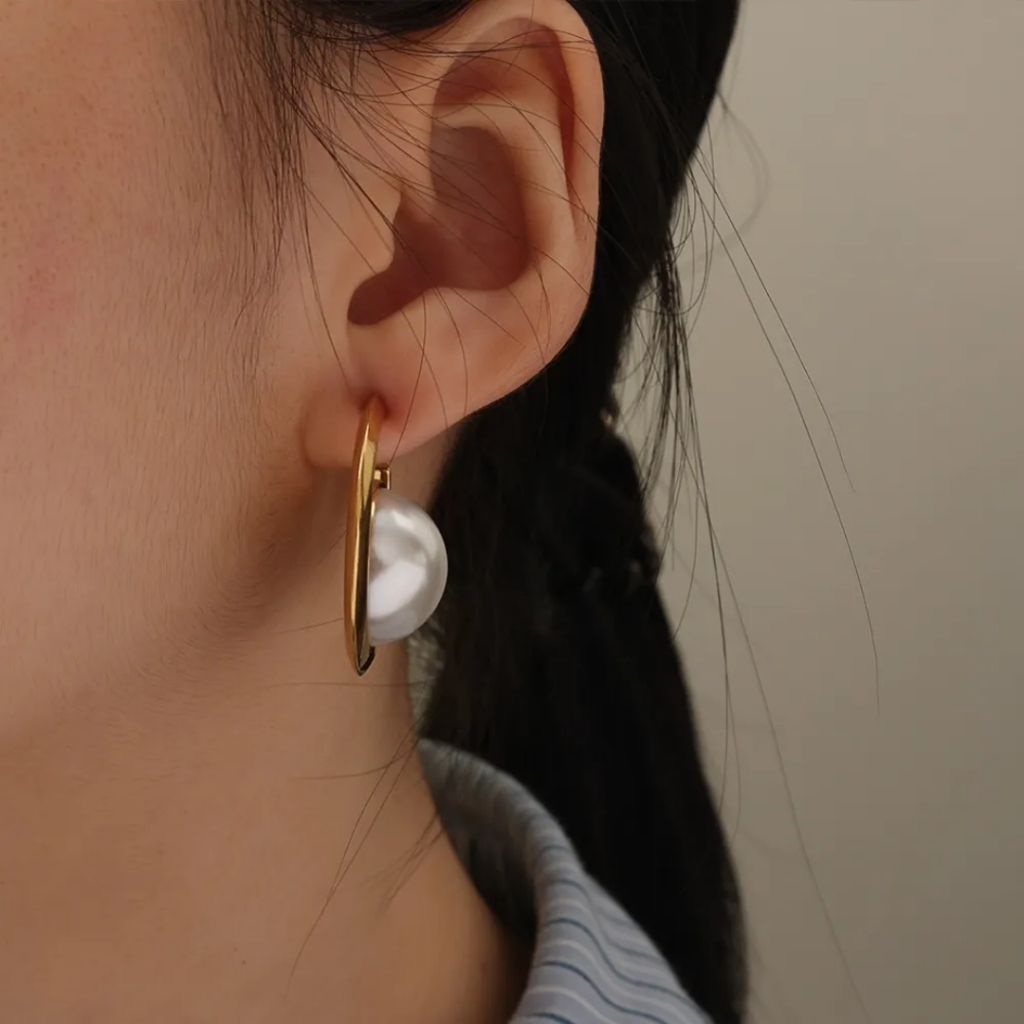 Pearl Half-Moon Hoops Earrings
