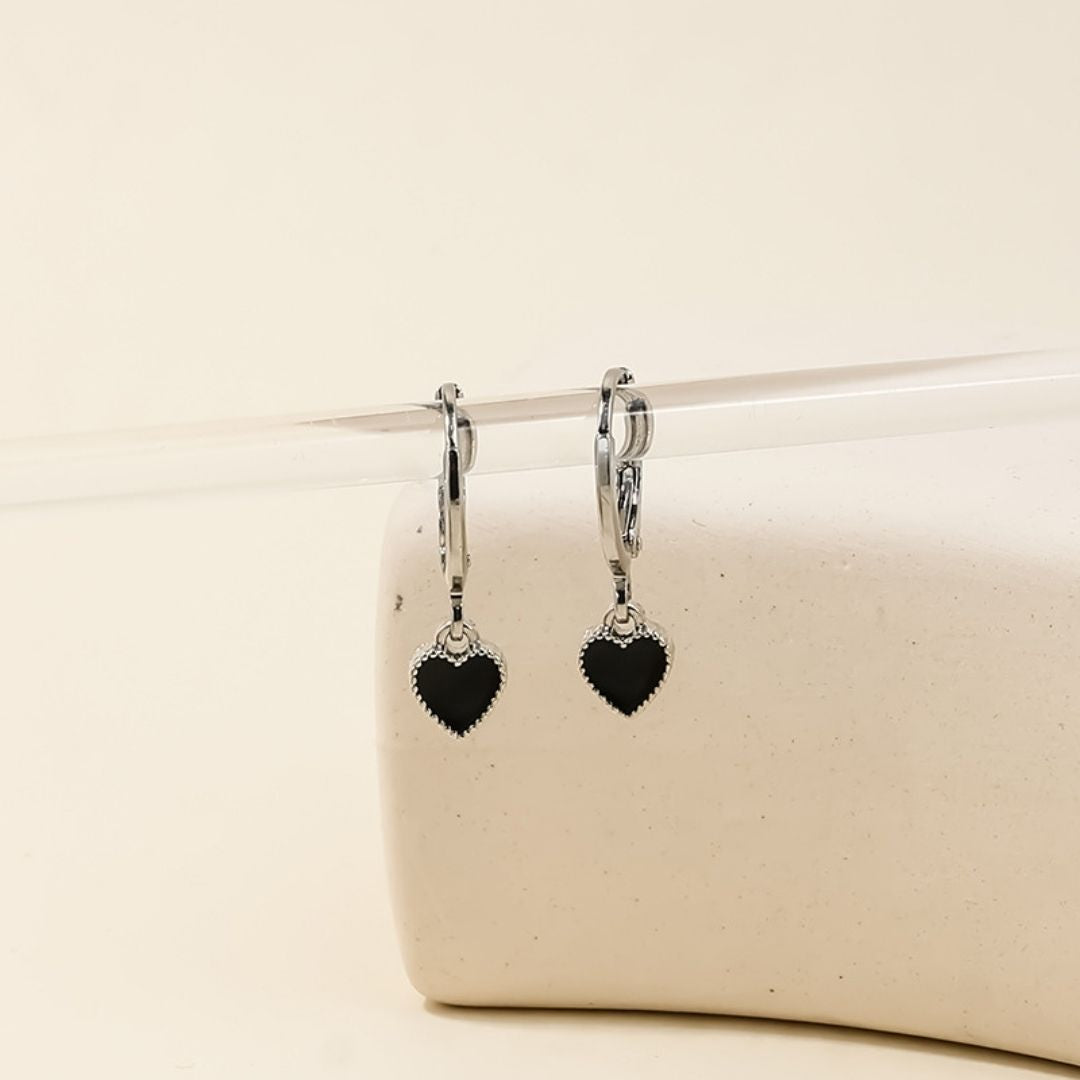 Midnight Heart Drop Hoops Earrings