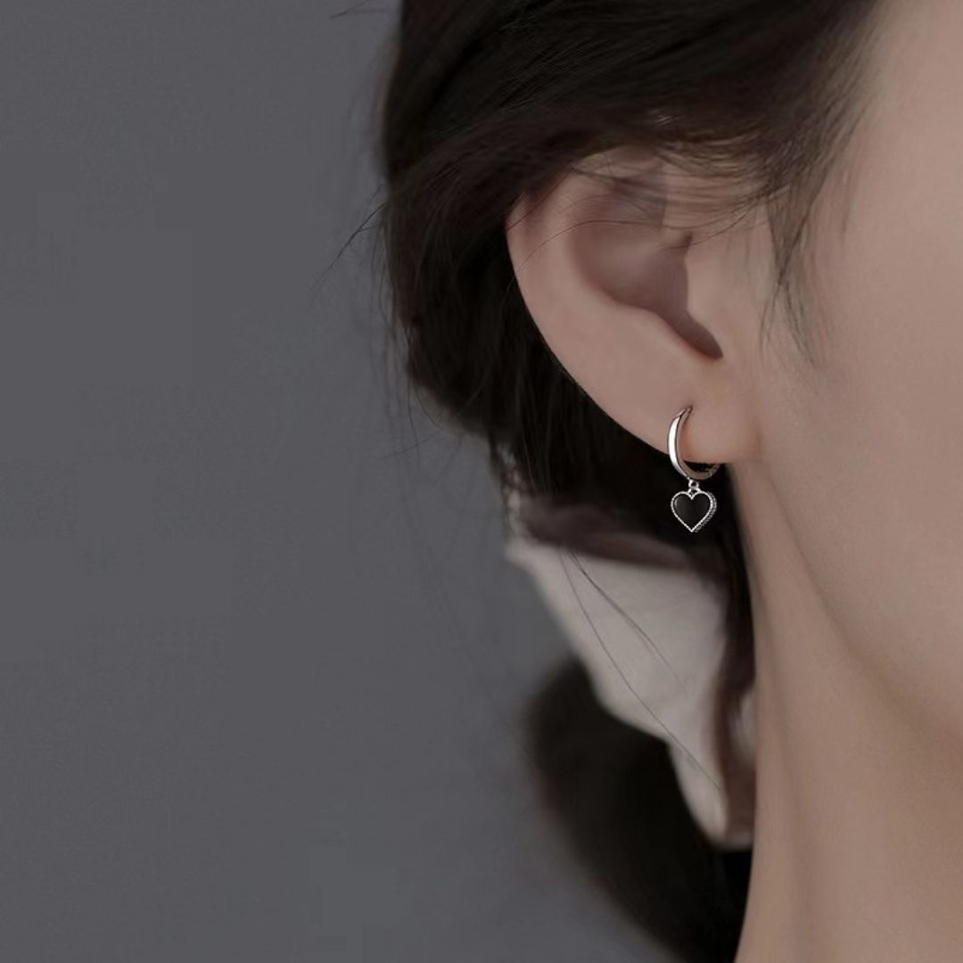 Midnight Heart Drop Hoops Earrings