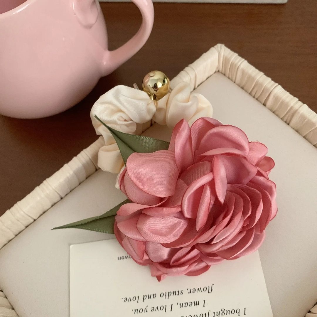 camellia flower scrunchies