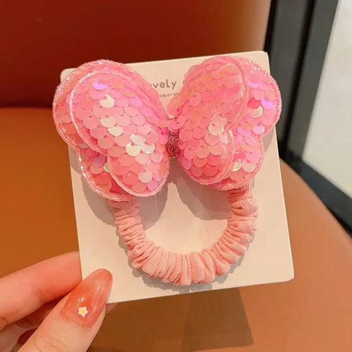 Pink Sequin Butterfly Hair Tie